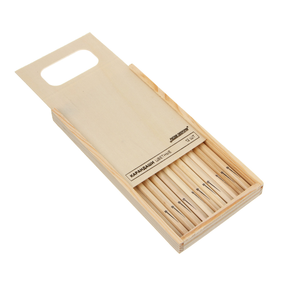 Карандаши 12 цветов, в дерев.пенале BY Русские Супергерои "Свет" натурал. дерево, шестигранные, арт.№ 801-095