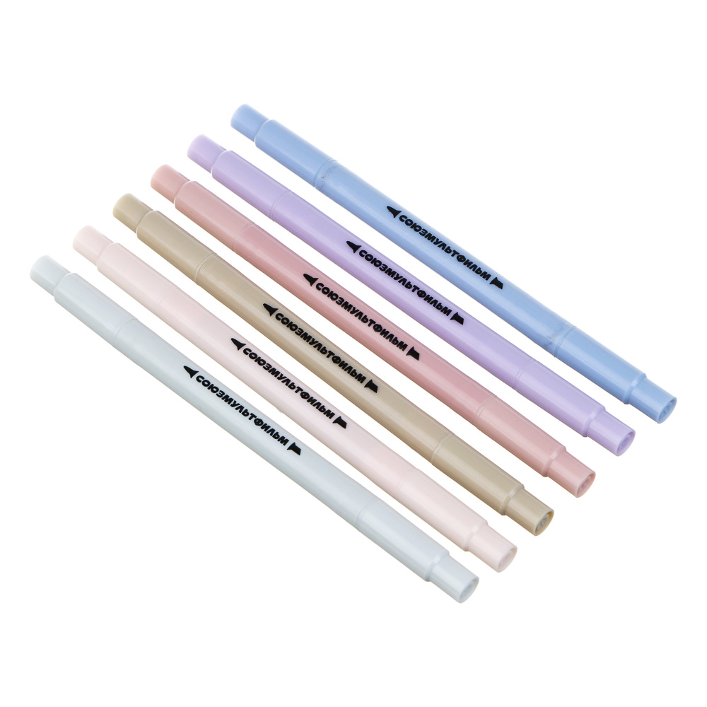 Ежик в Тумане Набор маркеров-выделителей 2-стор, 6 цв. "пастель" након.скош.3мм/круг 1мм, пласт.бокс, арт.№ 805-044