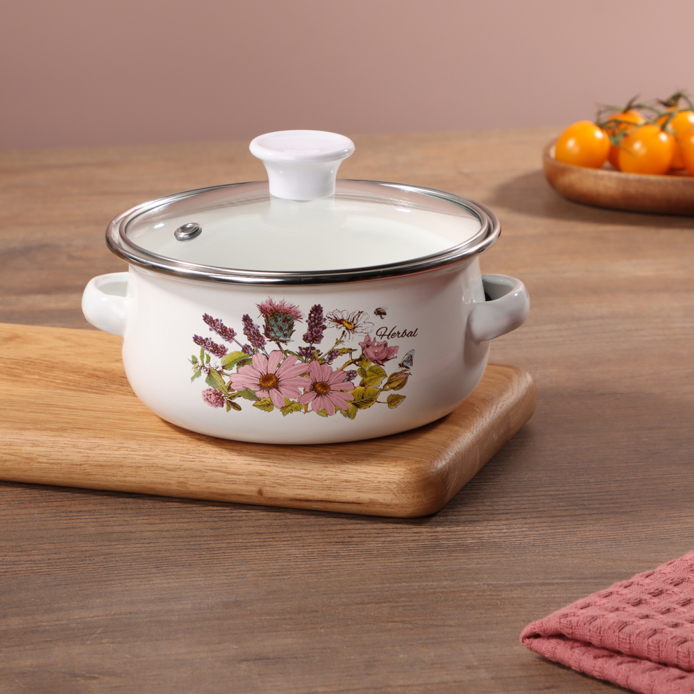 Набор мини-кастрюли 2шт.+салатник 1шт., с крышками, 6 пр (14/16/+14см, 0,7/1,1+0,7л) "Ботаника", арт.№ 894-011