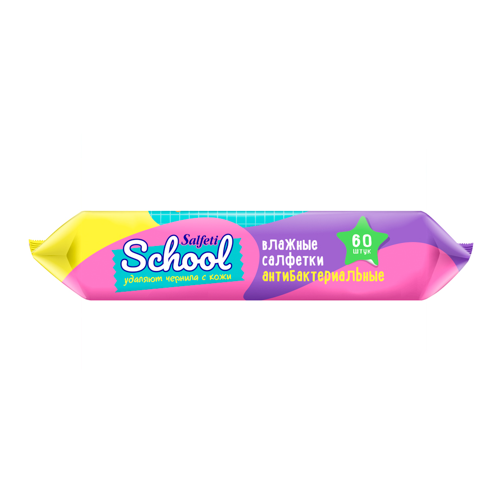 Влажные салфетки Salfeti School, антибактериальные, п/э, 60шт, арт.№ 914-055