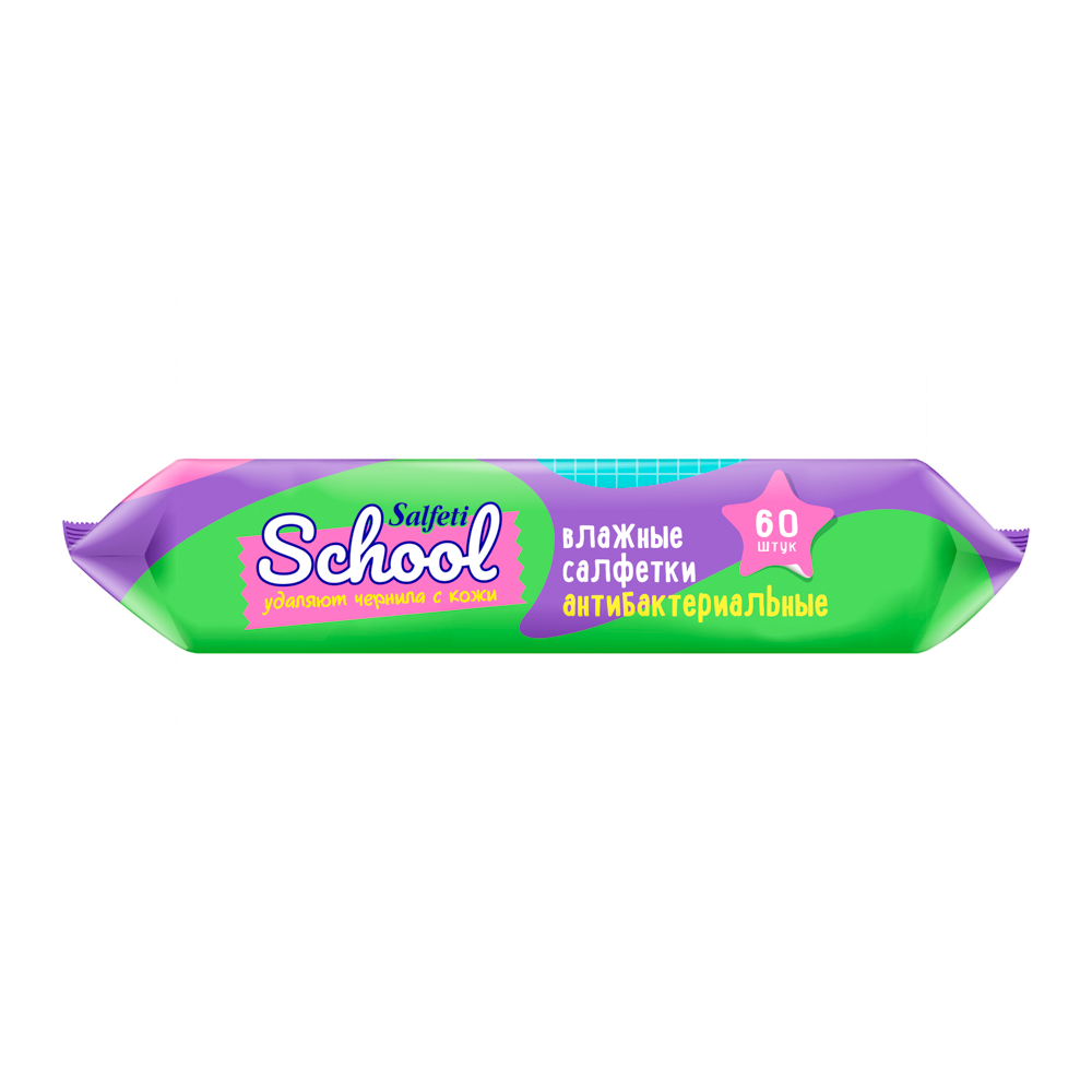 Влажные салфетки Salfeti School, антибактериальные, п/э, 60шт, арт.№ 914-055