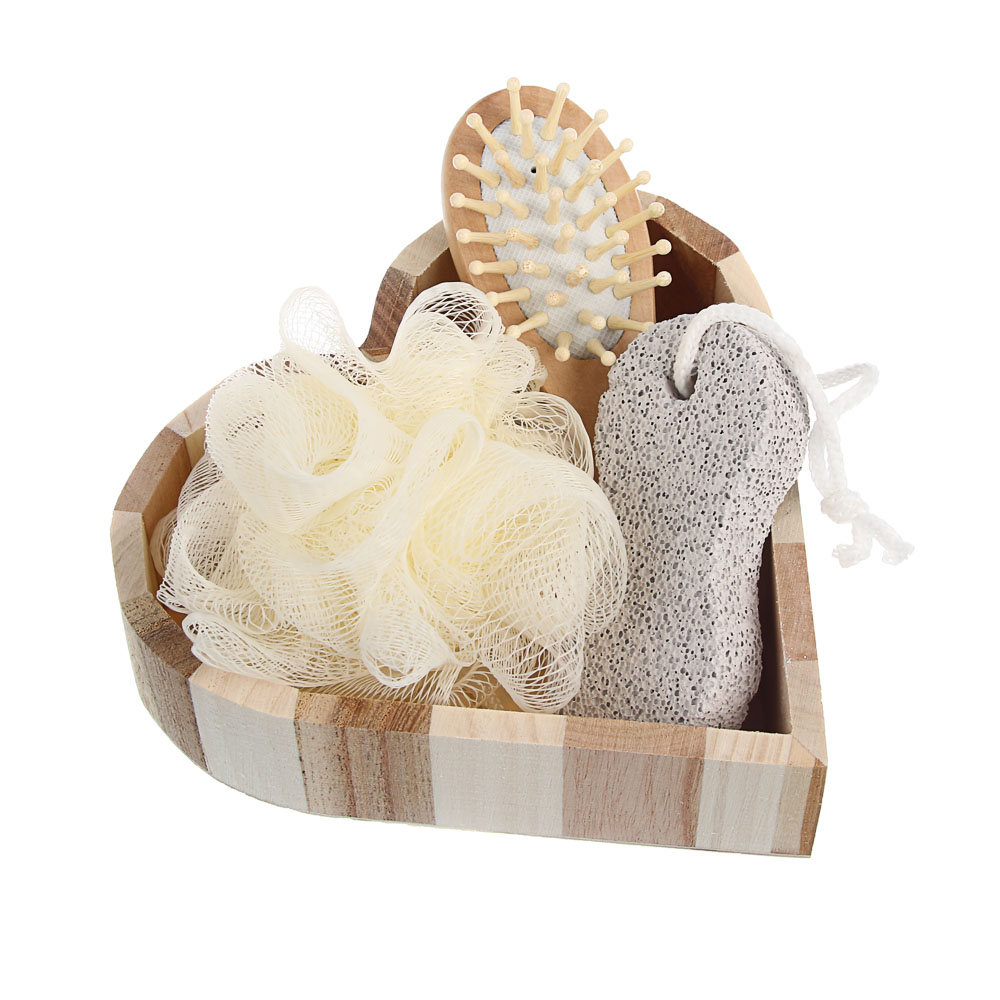 Набор подарочный тм LADECOR мочалка, расческа, пемза, 15*4*15 см, бамбук, полиэстер, пемза, арт.№ 517-188