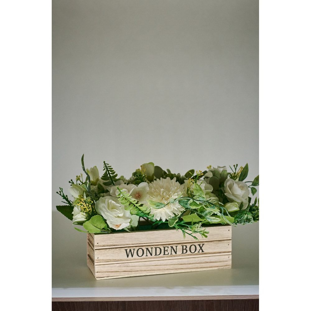 LADECOR Цветочная композиция в деревянном кашпо, 4 цвета, 20х16 см, арт.№ 501-496