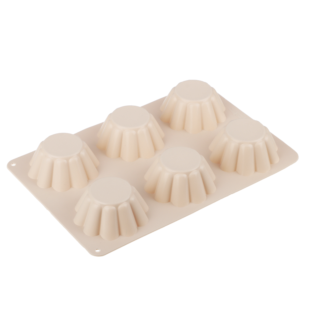 VETTA Форма силиконовая 6 ячеек, для кексов, гофрированная, 25.5x18x3.5см, 3 цвета, арт.№ 891-005