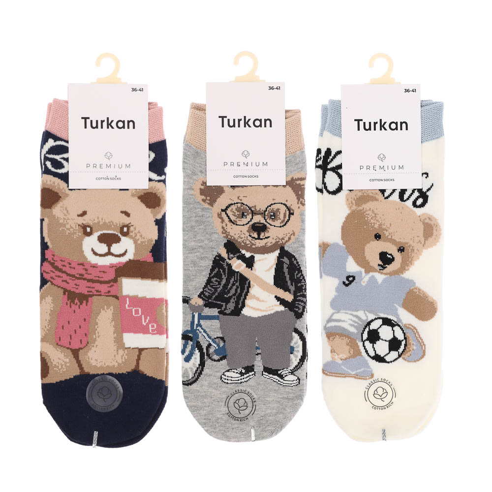 Носки универсальные с рисунком, тм Turkan, р. 36-41, 90%хлопок, 8% п/а, 2%лайкра,разноцветные, арт.№ 019-582