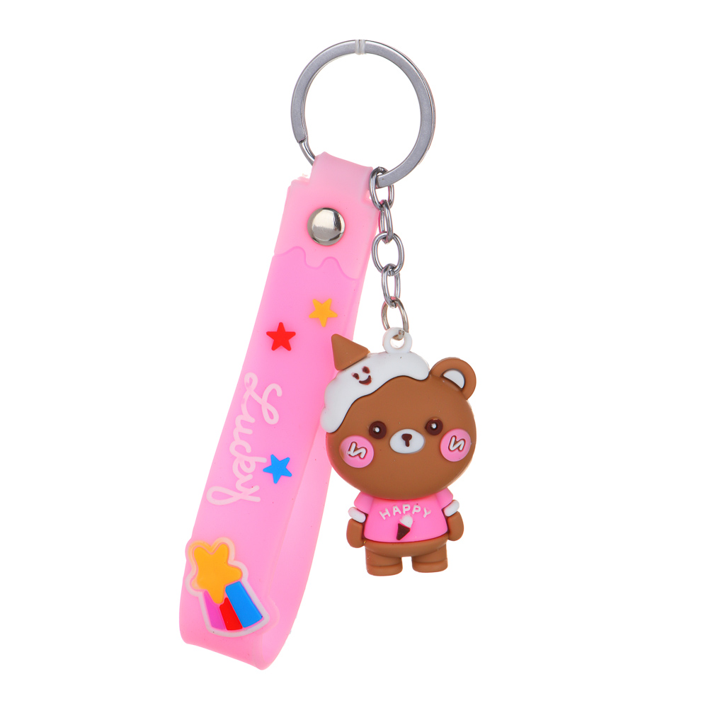 Брелок в форме мишки, 5-5,5x3-3,5 см, пластик, метал. цепь и кольцо, пластик .петля, 4 дизайна, арт.№ 095-041