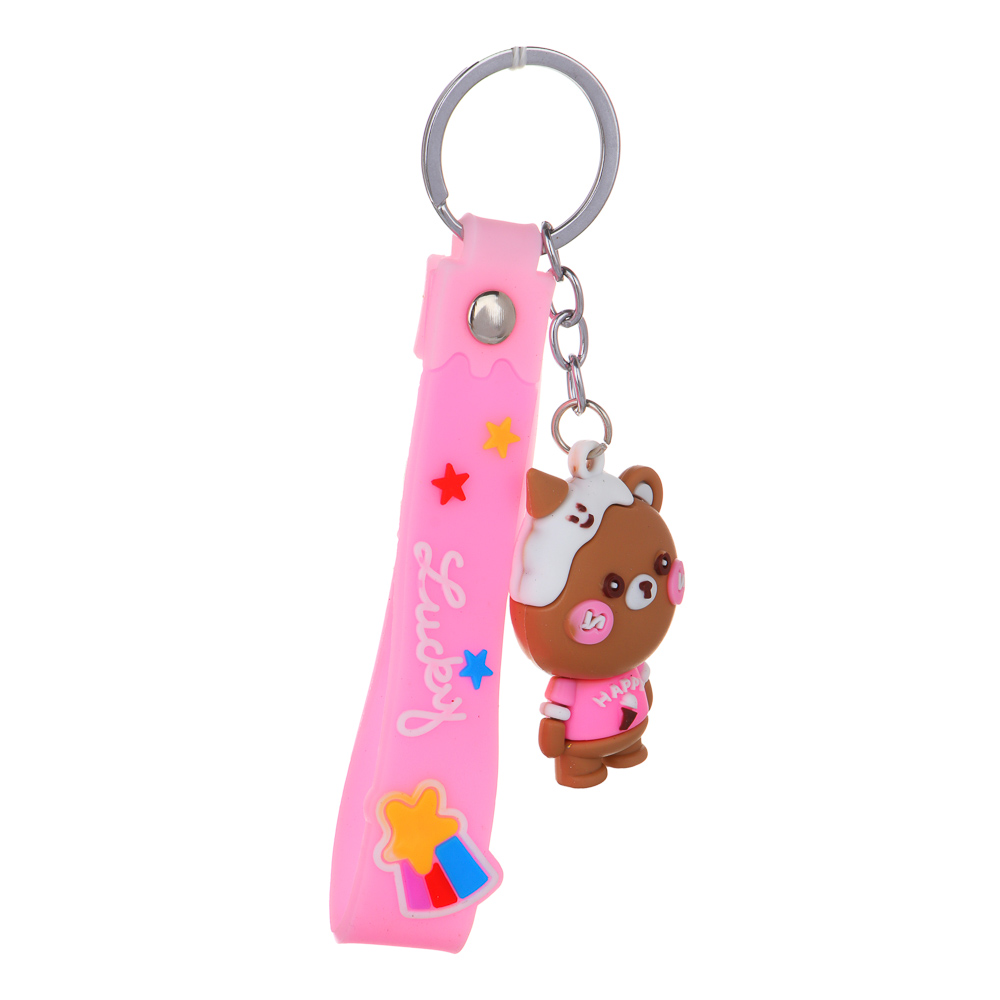 Брелок в форме мишки, 5-5,5x3-3,5 см, пластик, метал. цепь и кольцо, пластик .петля, 4 дизайна, арт.№ 095-041