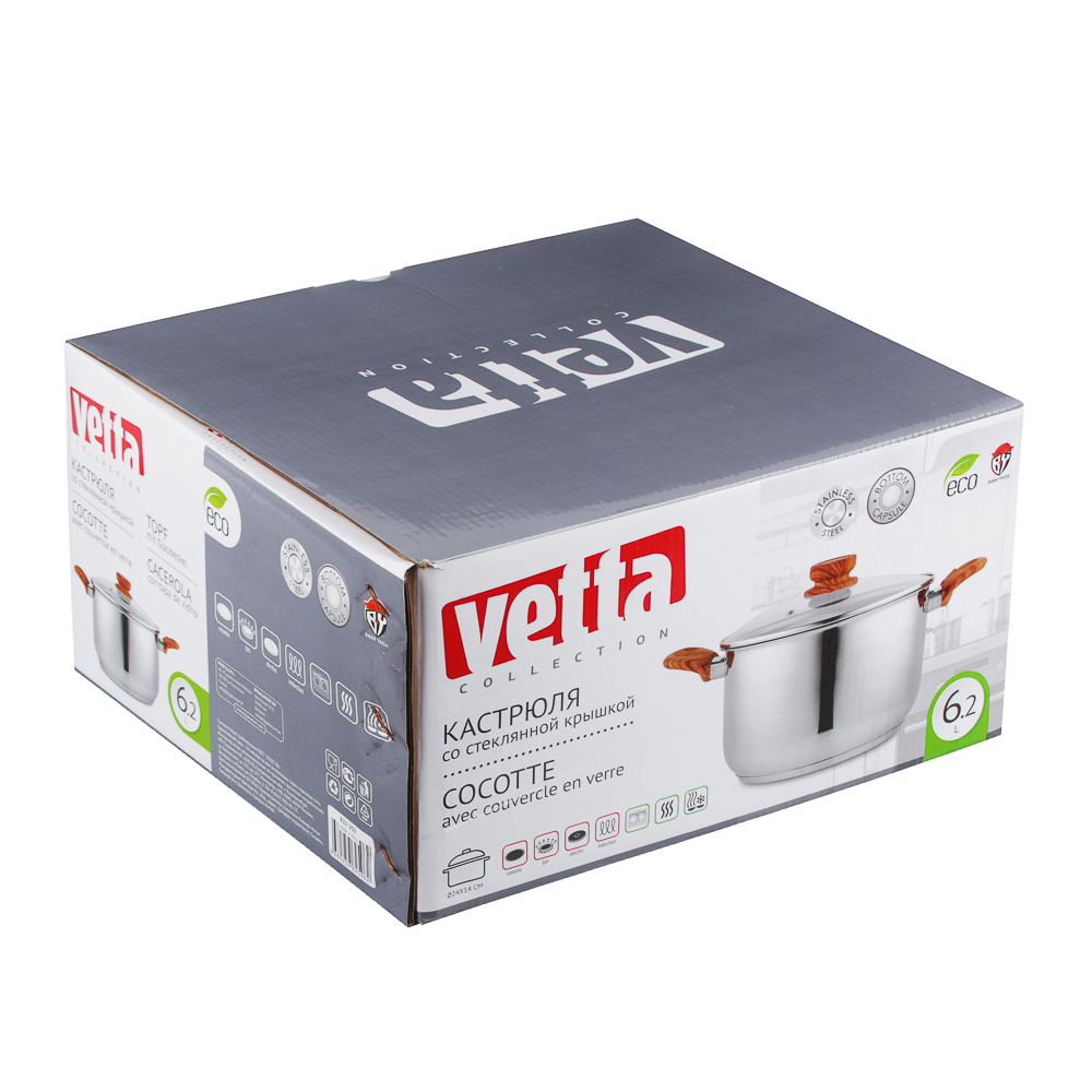 VETTA Боньер Кастрюля 24х14,5см, 6,2л, со стекл. крышкой, индукция, арт.№ 822-202