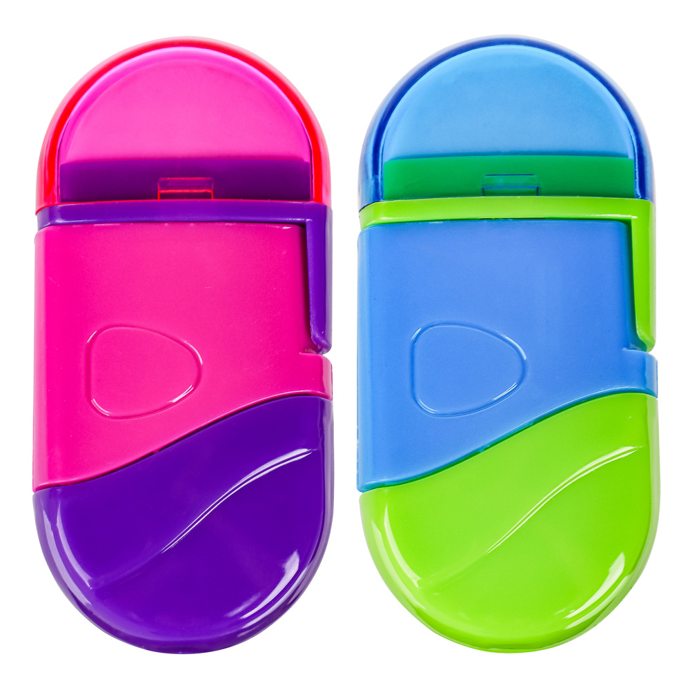 Точилка для карандашей с контейнером и ластиком 6,5x3см, ассорти 2 цвета, арт.№ 526-515