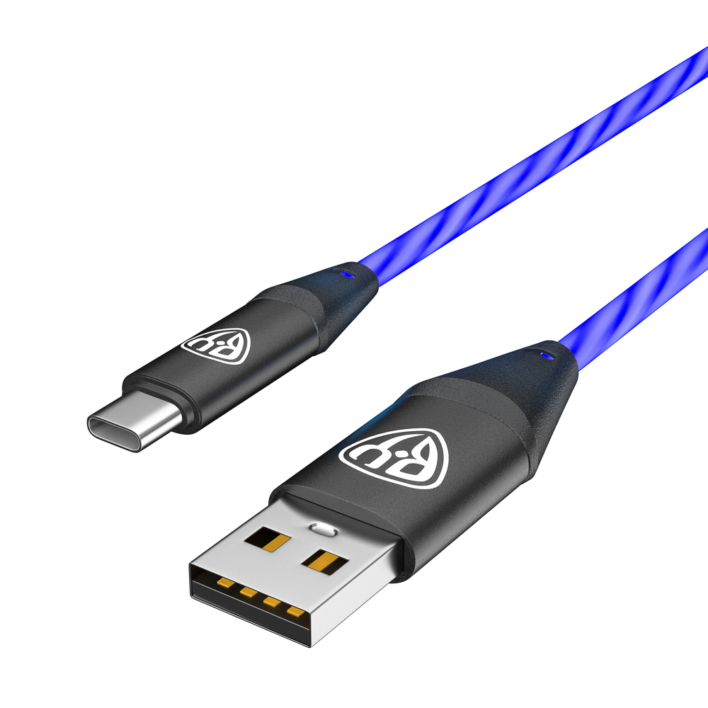 BY Кабель для зарядки Светящийся Type-C, 1м, 2.4А, Быстрая зарядка, подсв. синяя, Герои, ПЕРЕСВЕТ, арт.№ 931-468