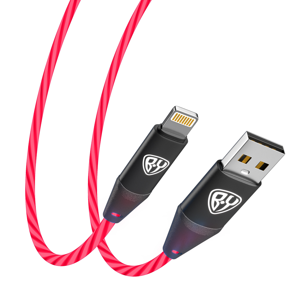 BY Кабель для зарядки Светящийся iP, 1м, 2.4А, Быстрая зарядка, подсв. оранжевая, Герои, ЕРМАК, арт.№ 931-469