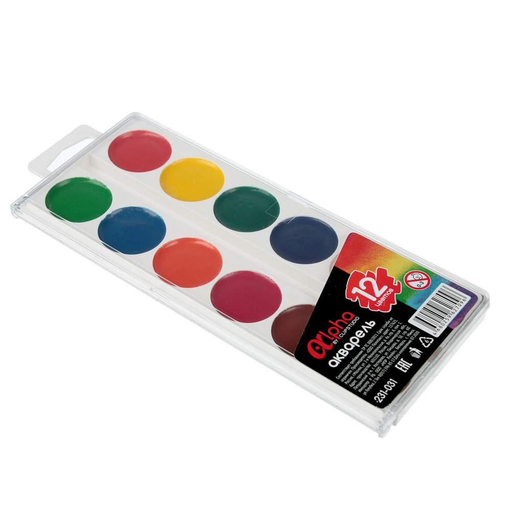 ClipStudio Акварель 12 цветов, без кисти "Альфа", в пластиковой уп., арт.№ 231-031