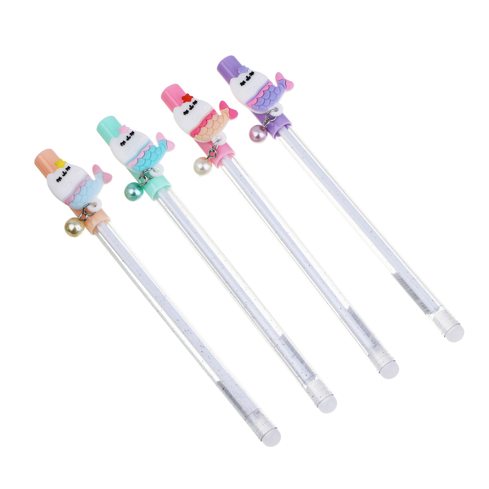 Ручка гелевая "пиши-стирай" синяя, с фигуркой "Кот - русалка", 4 цвета, арт.№ 591-214