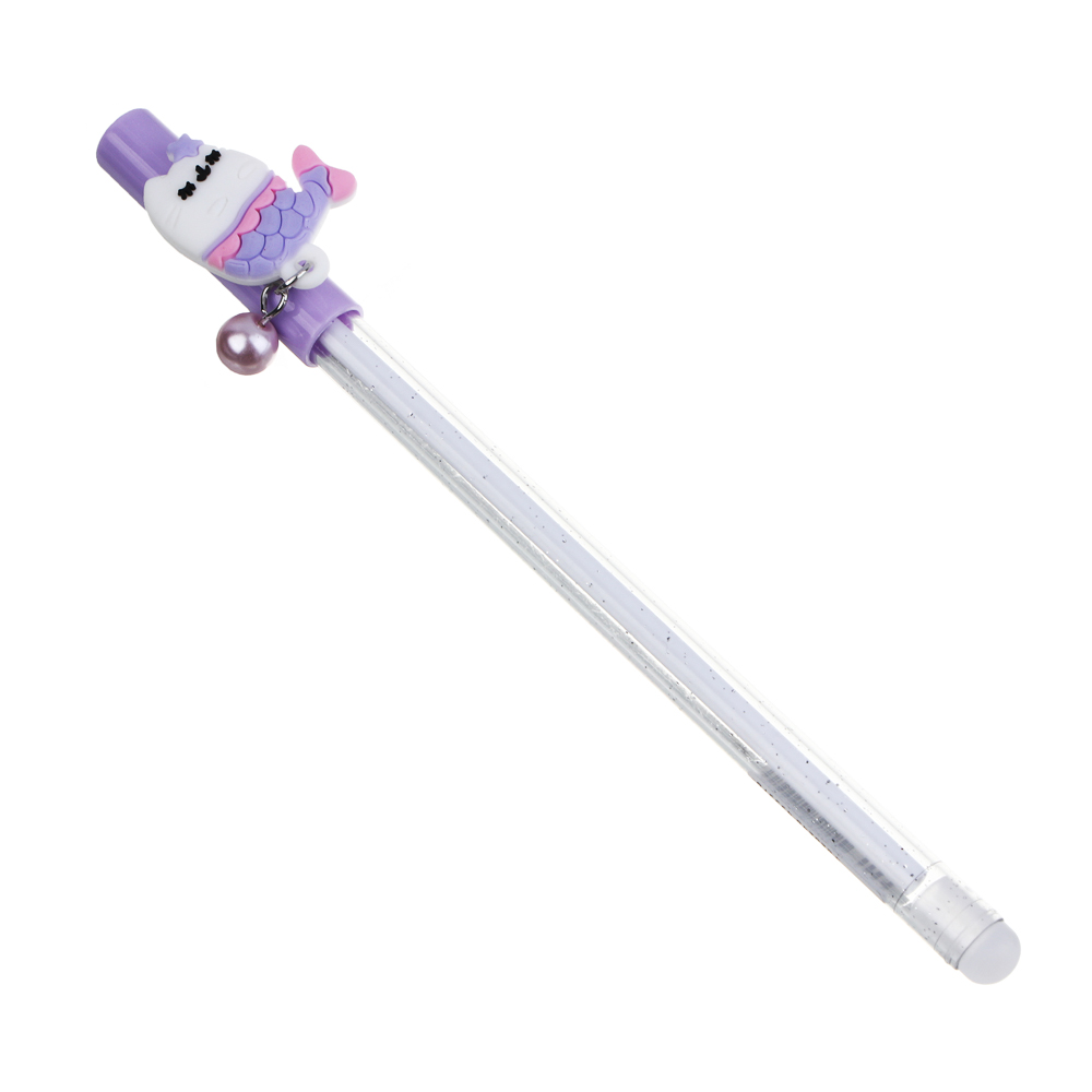 Ручка гелевая "пиши-стирай" синяя, с фигуркой "Кот - русалка", 4 цвета, арт.№ 591-214