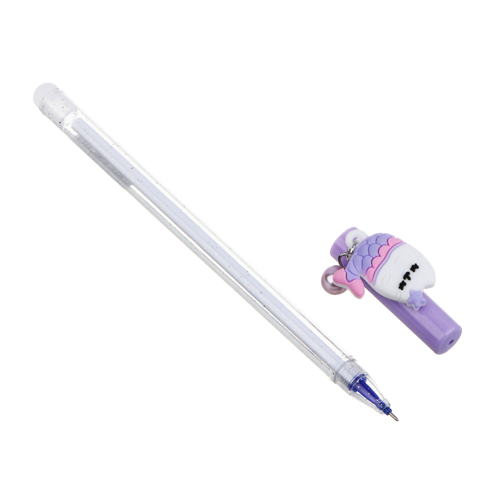 Ручка гелевая "пиши-стирай" синяя, с фигуркой "Кот - русалка", 4 цвета, арт.№ 591-214