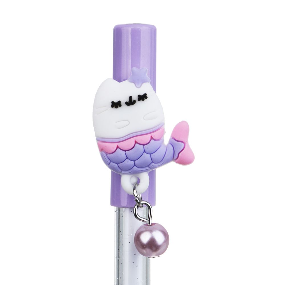 Ручка гелевая "пиши-стирай" синяя, с фигуркой "Кот - русалка", 4 цвета, арт.№ 591-214