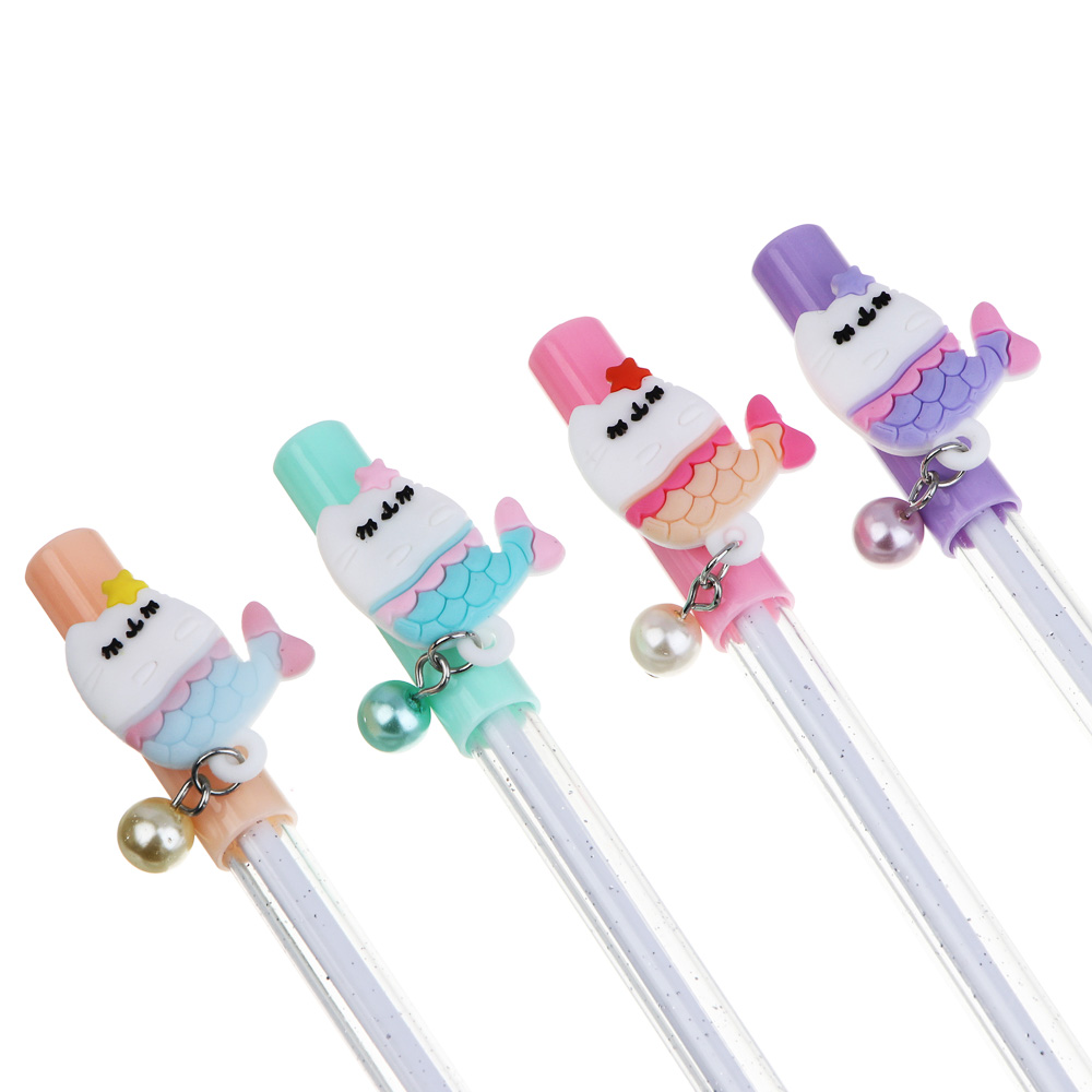 Ручка гелевая "пиши-стирай" синяя, с фигуркой "Кот - русалка", 4 цвета, арт.№ 591-214