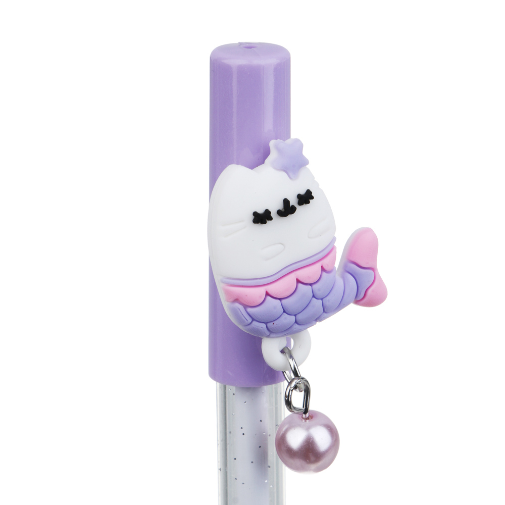 Ручка гелевая "пиши-стирай" синяя, с фигуркой "Кот - русалка", 4 цвета, арт.№ 591-214