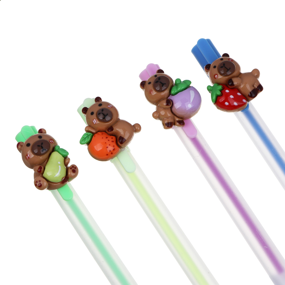 Ручка гелевая цветная, фигурка на клипе "Капибара", 4 цвета чернил, 4 дизайна, арт.№ 591-217