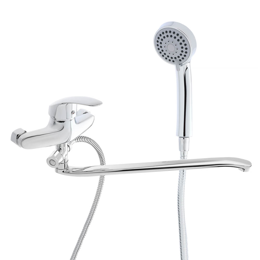 RAIN Смеситель для ванны Коралл, плоский излив 40см, душ. набор, картридж 40мм, латунь, хром, арт.№ 561-263