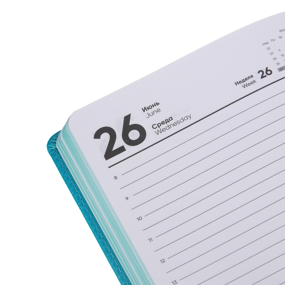 Ежедневник на 2024 "ЛОФТ" А5, 352 стр., тв.обл.с поролоном, иск.кожа, нашивка, цв.срез, голубой мет., арт.№ 572-156