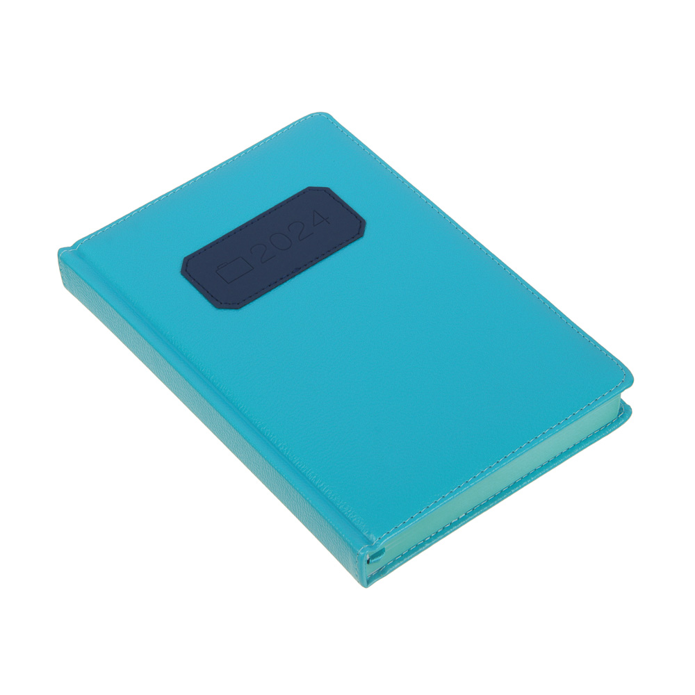 Ежедневник на 2024 "ЛОФТ" А5, 352 стр., тв.обл.с поролоном, иск.кожа, нашивка, цв.срез, голубой мет., арт.№ 572-156