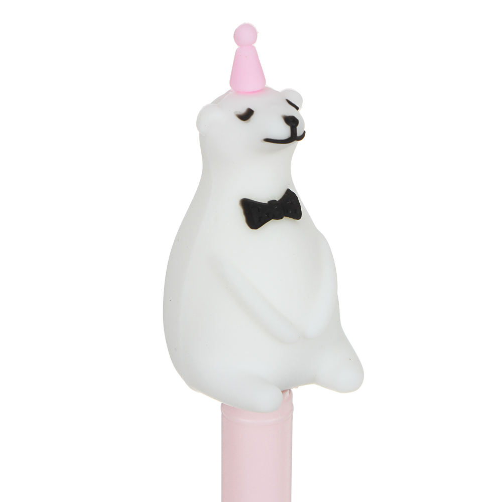 Ручка гелевая синяя, с вращающимся наконечником в форме мишки, пластик, 21см, 3 цвета корпуса, арт.№ 591-057