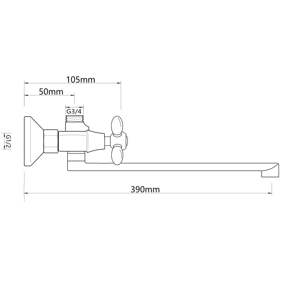 СоюзКран Смеситель для ванны с душем, прямой излив 30см, кер. кр-б. 1/2, цинк, хром/черный SK08-P243, арт.№ 567-170