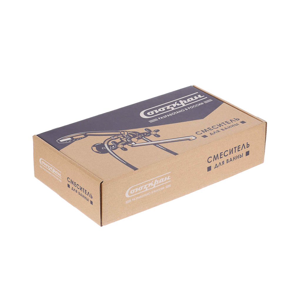 СоюзКран Смеситель для ванны с душем, прямой излив 30см, кер. кр-б. 1/2, цинк, хром/черный SK08-P243, арт.№ 567-170