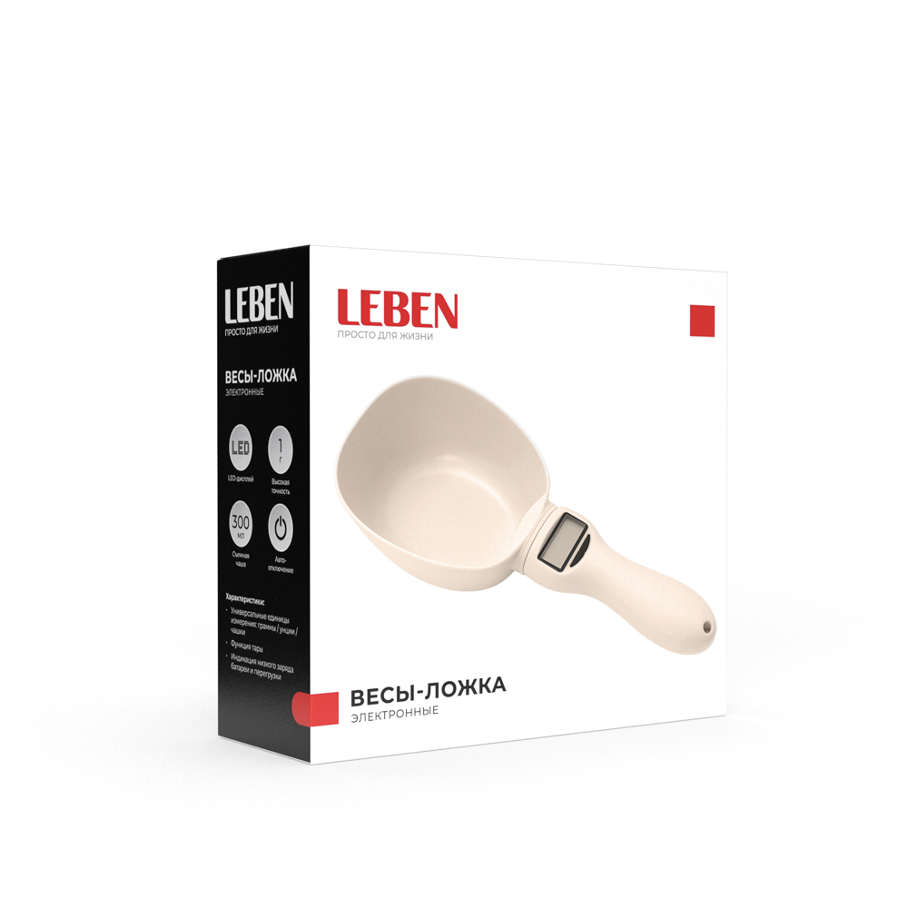 LEBEN Весы-ложка электронная, чаша 300мл, точность 1гр, LED дисплей, CR2032 (в компл.), арт.№ 268-066