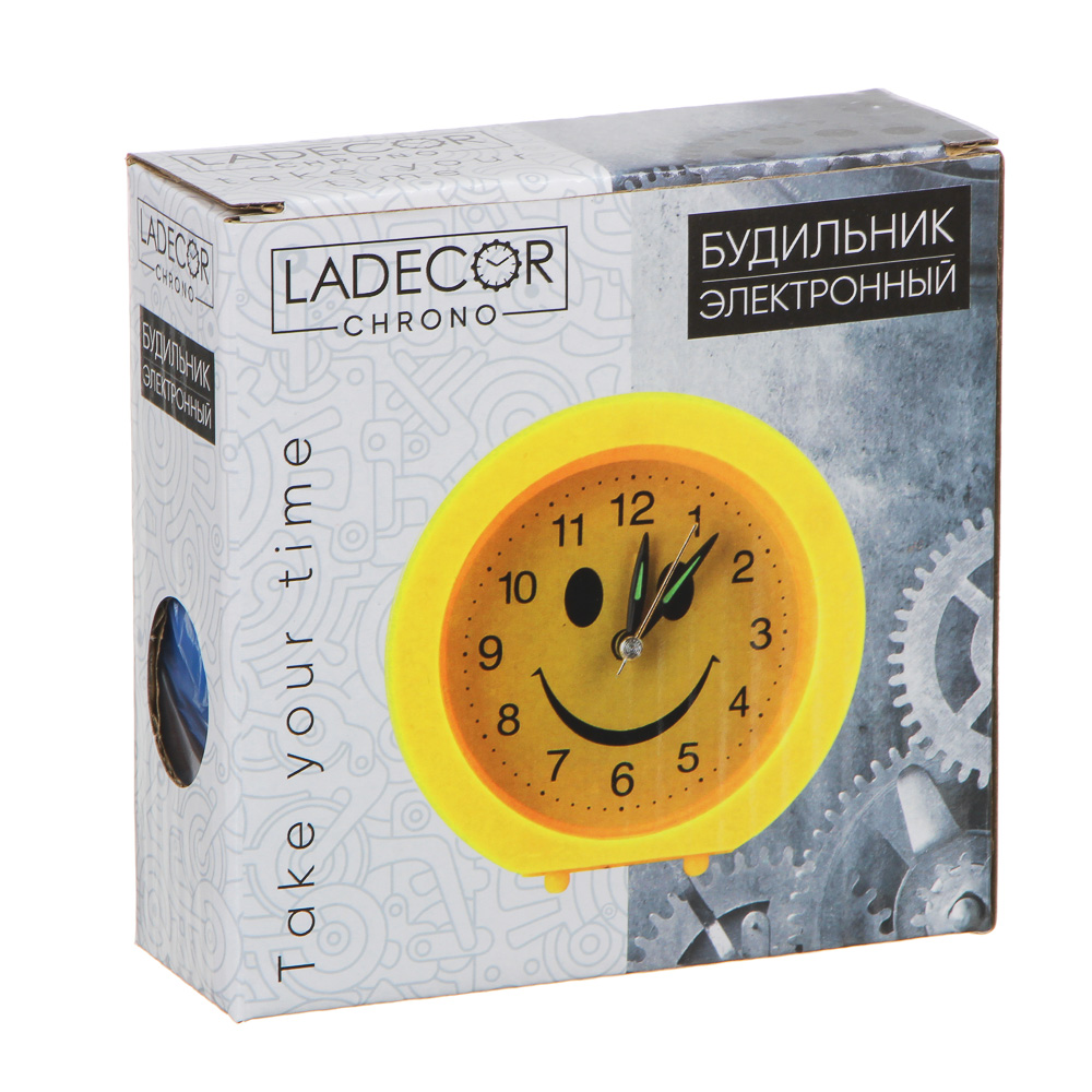LADECOR CHRONO Будильник электронный "Смайлик", металл, пластик, 10,5х10,5х3,5см, 1хАА, 3 цвета, арт.№ 529-093