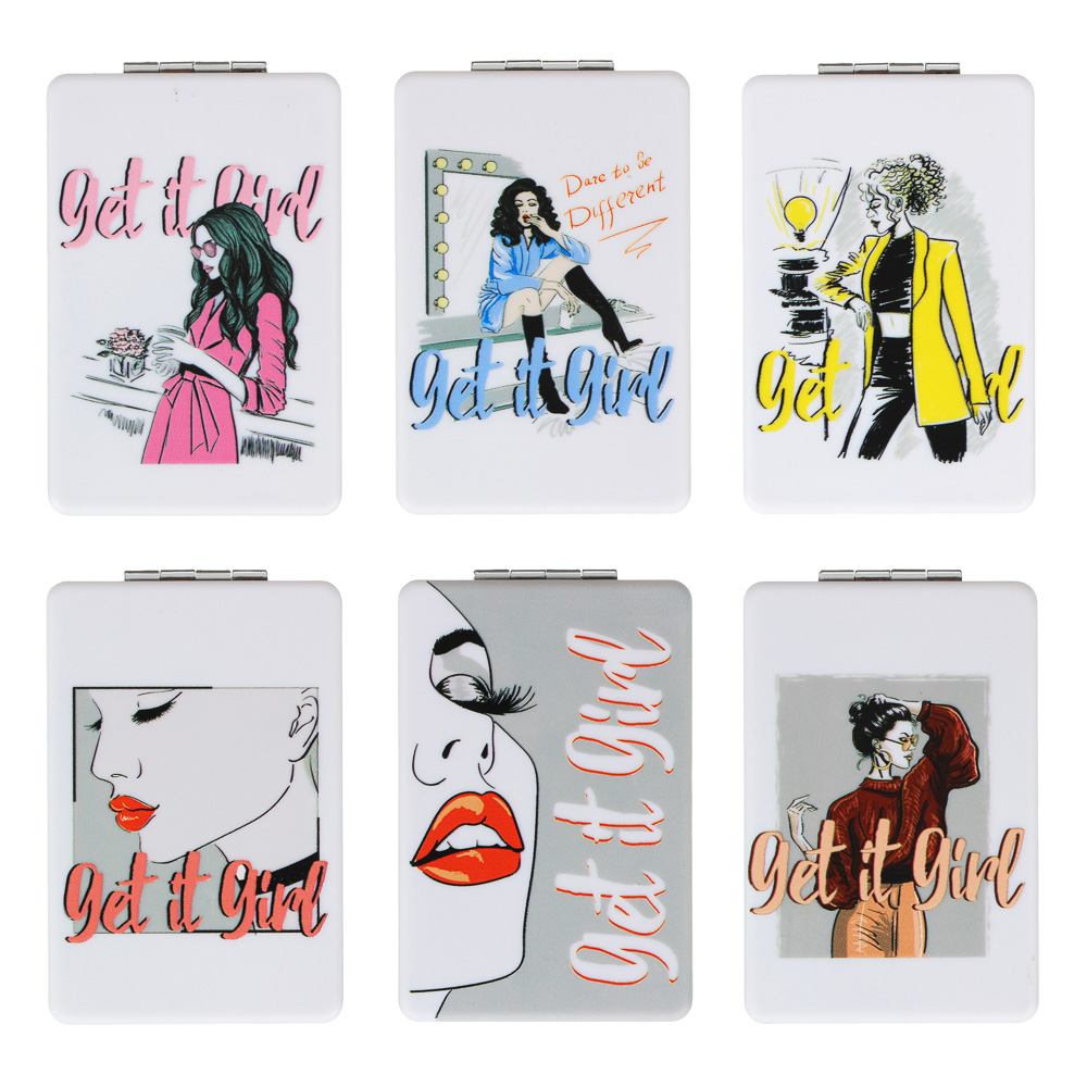 ЮНИLOOK Зеркало карманное, металл, стекло, 9,3х6см, 6 дизайнов, арт.№ 301-211