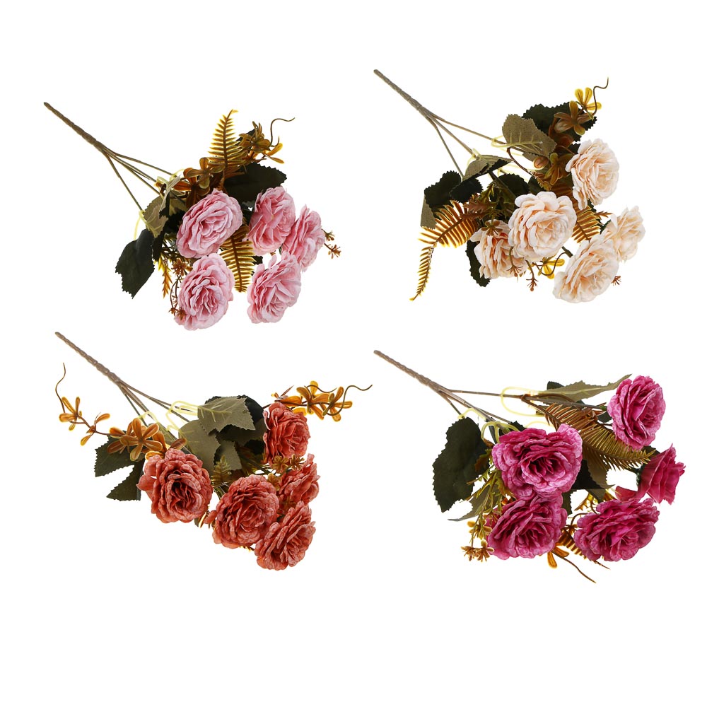 LADECOR Букет искусственных цветов, розы, 30 см, пластик, ткань, проволока, 4 цвета, арт.№ 426-005