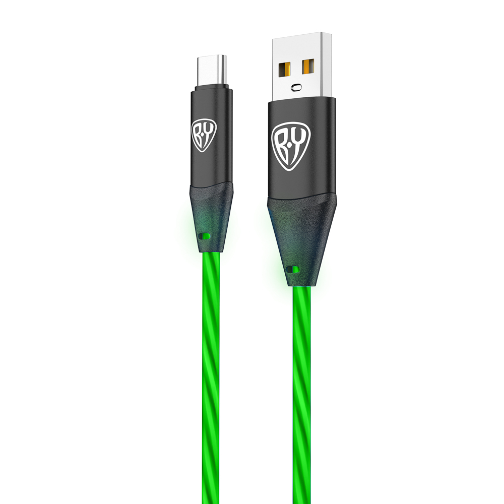 BY Кабель для зарядки Светящийся Type-C, 1м, 2.4А, Быстрая зарядка, подсв. зеленая, Герои, ЛЕШИЙ, арт.№ 931-472