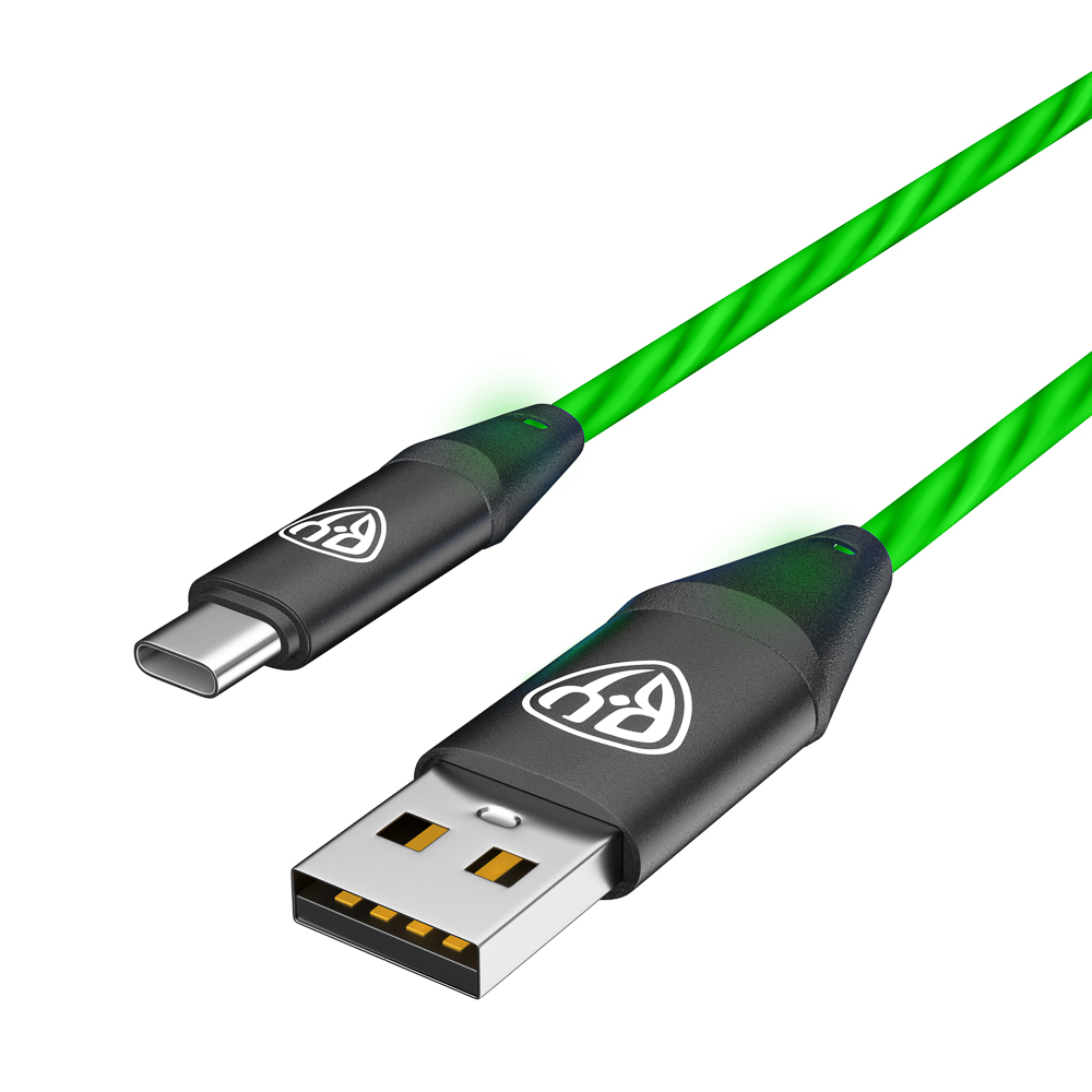 BY Кабель для зарядки Светящийся Type-C, 1м, 2.4А, Быстрая зарядка, подсв. зеленая, Герои, ЛЕШИЙ, арт.№ 931-472