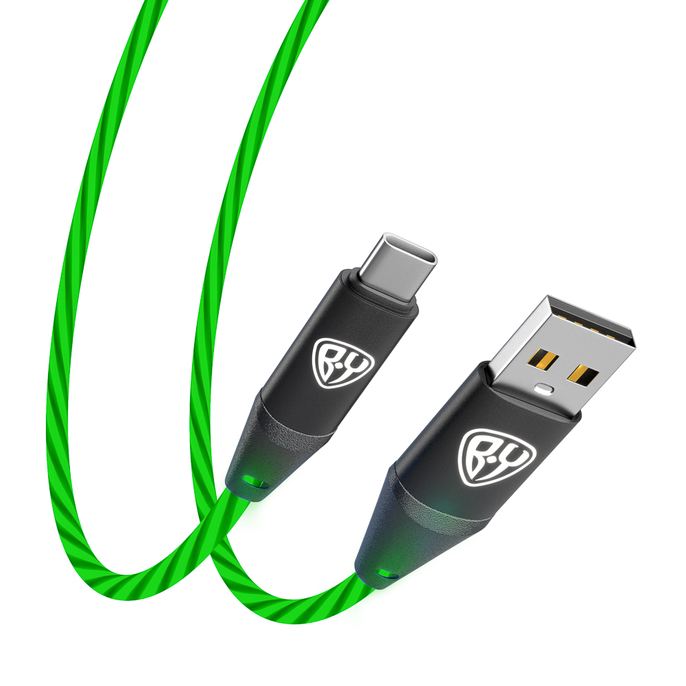 BY Кабель для зарядки Светящийся Type-C, 1м, 2.4А, Быстрая зарядка, подсв. зеленая, Герои, ЛЕШИЙ, арт.№ 931-472