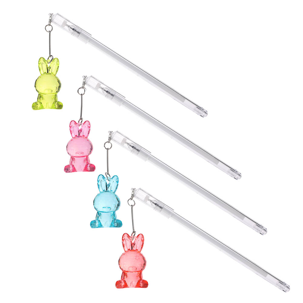 Ручка гелевая синяя, с подвеской - брелоком в форме прозрачного зайца, 4 цвета, арт.№ 591-221