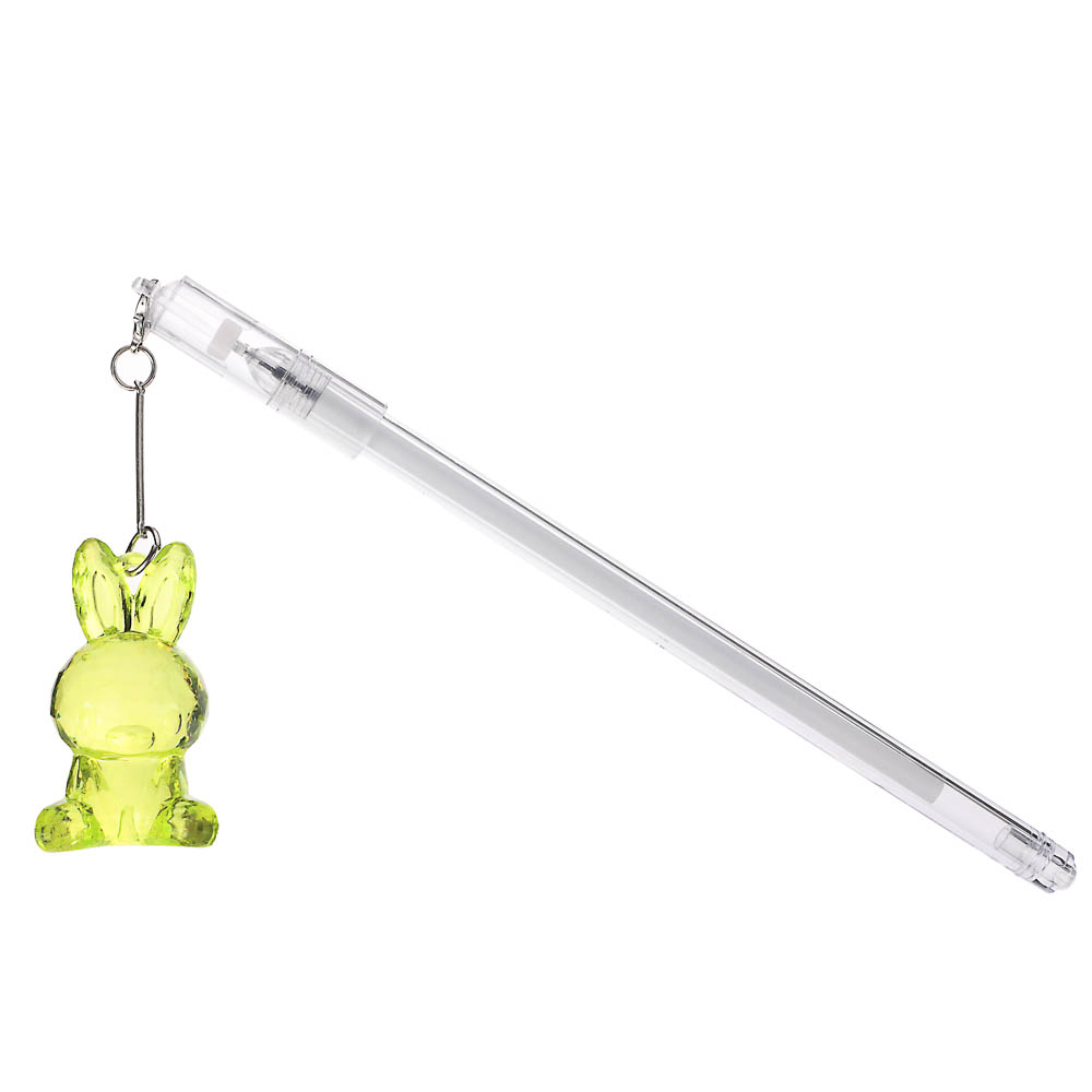 Ручка гелевая синяя, с подвеской - брелоком в форме прозрачного зайца, 4 цвета, арт.№ 591-221