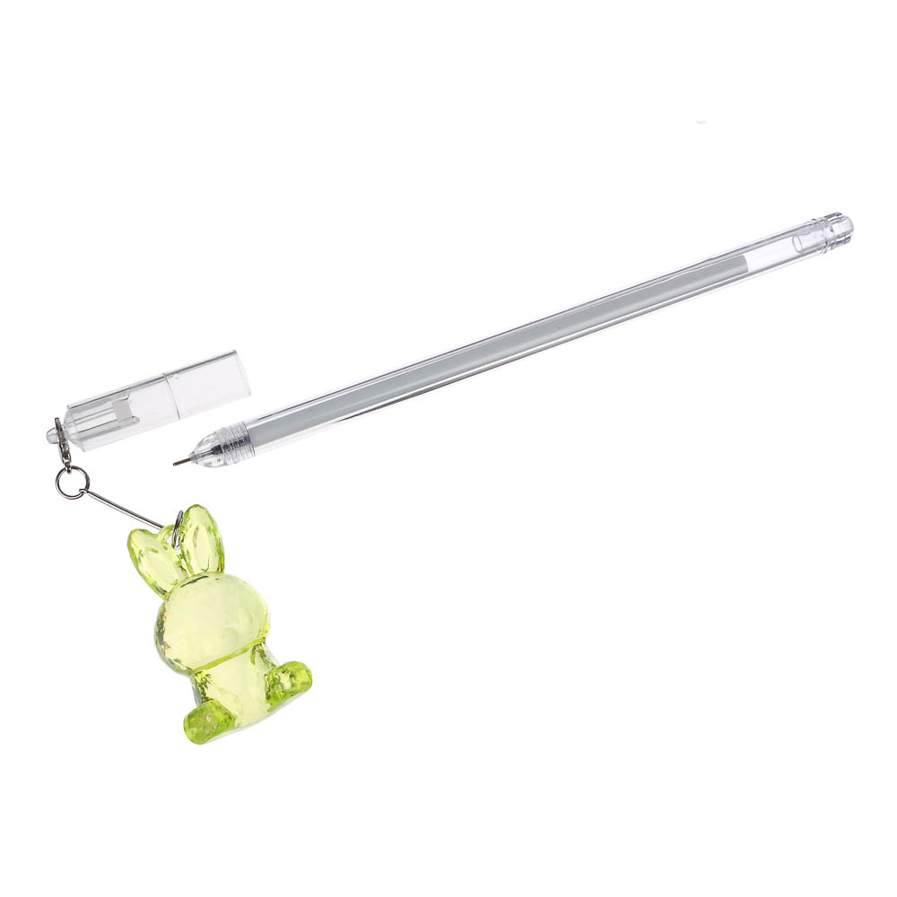 Ручка гелевая синяя, с подвеской - брелоком в форме прозрачного зайца, 4 цвета, арт.№ 591-221