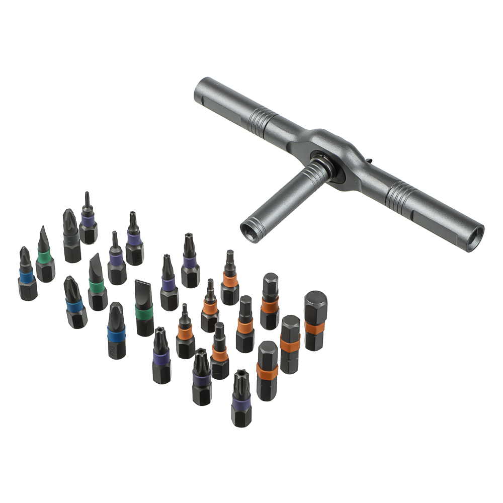 Отвертка-вороток тм ЕРМАК, Т-образная с трещоточным механизмом и набором бит (24шт), арт.№ 651-268