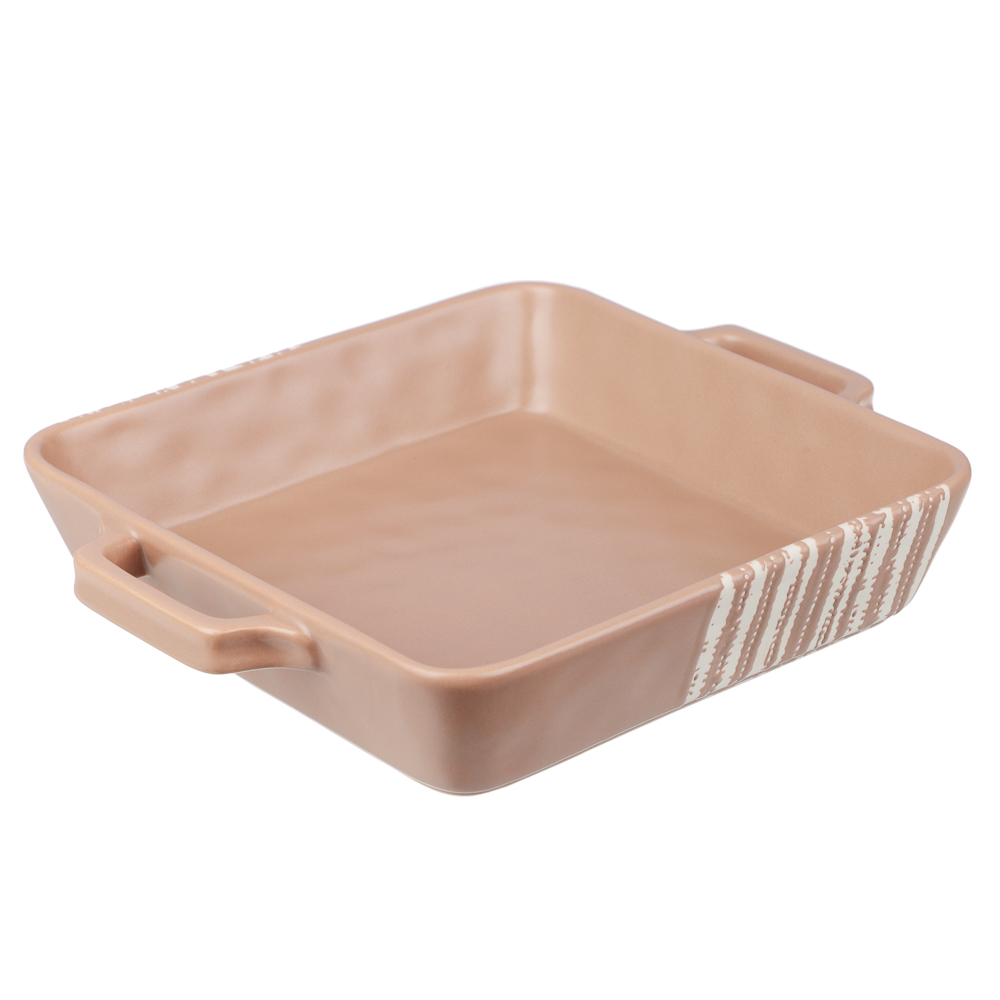 MILLIMI Форма для запекания и сервировки квадратная с ручками, керамика, 26х21х5 см, объем 1,2 л, бежевая, арт.№ 826-384