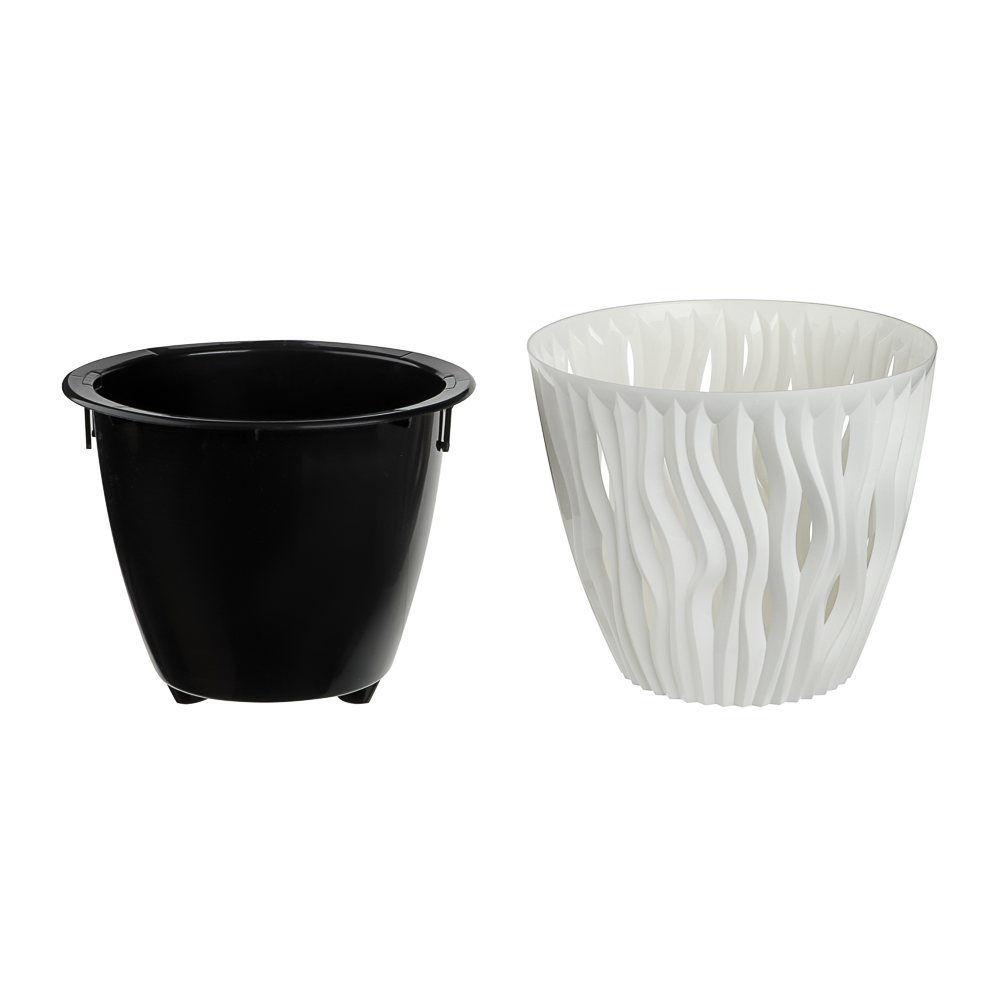 Кашпо для цветов со вставкой "Вдохновение" 4,5л, d21,5см; h17,9см, цвет белый/чёрный, арт.№ 164-419