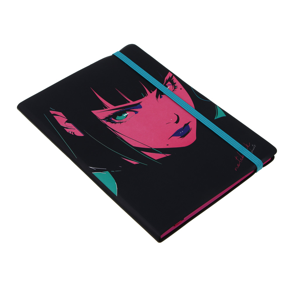 Бизнес-блокнот "АНИМЕ 1" А5, 192 страницы, гибкая обложка искусственная кожа, цветной срез, резинка, 2 закладки, арт.№ 572-279