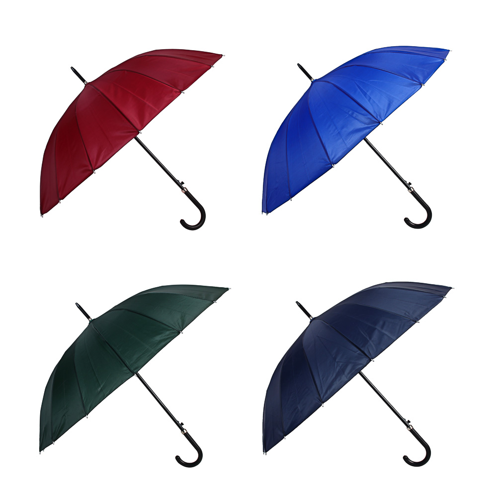 Зонт-трость универсальный, диаметр 98см, 16 спиц, металл, полиэстер, 4 цвета, арт.№ 302-412