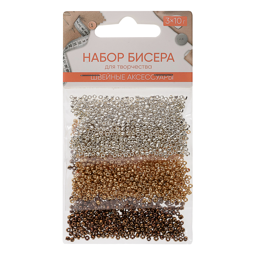 Набор бисера для творчества, 3x10гр, пластик, 4 цвета, арт.№ 366-237