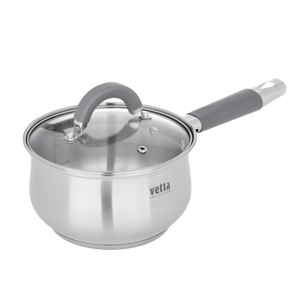 VETTA Вена Ковш 16х9,5 см, объем 1,9 л, со стеклянной крышкой, индукция, арт.№ 822-027
