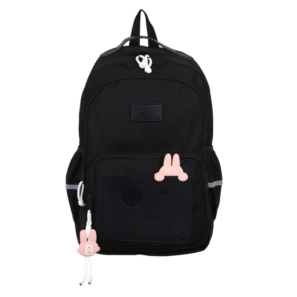 Рюкзак подростковый 45x30x17см, 2 отд., 4 карм., вставка "зайчик", ПЭ, иск.кожа, подвеска, черный, арт.№ 254-763