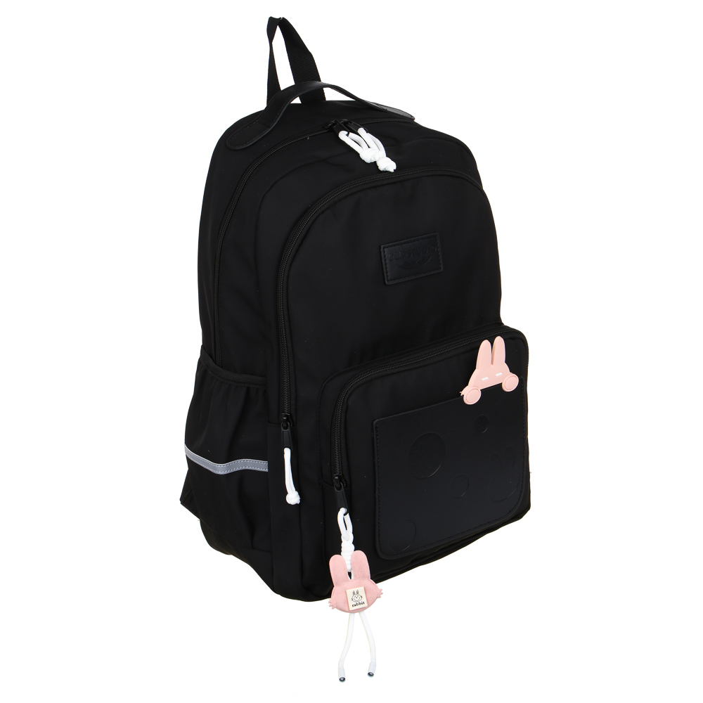 Рюкзак подростковый 45x30x17см, 2 отд., 4 карм., вставка "зайчик", ПЭ, иск.кожа, подвеска, черный, арт.№ 254-763