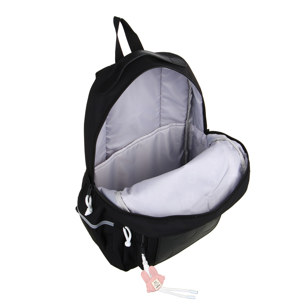 Рюкзак подростковый 45x30x17см, 2 отд., 4 карм., вставка "зайчик", ПЭ, иск.кожа, подвеска, черный, арт.№ 254-763