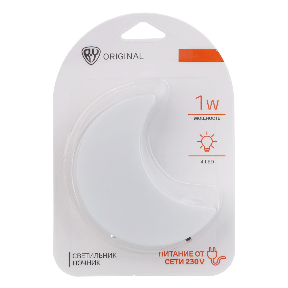 Светильник-ночник в розетку BY Месяц светодиодный, 1Вт, 9см, 230В, пластик, белый, арт.№ 417-188